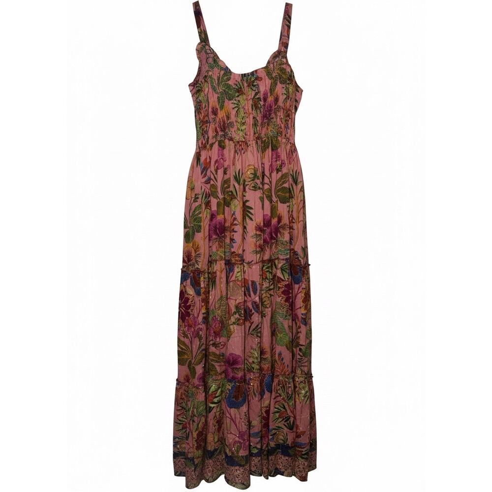 One 2 Magic Pink Tropical Floral Maxi Dress Smocked Corset Boho Size M - Picture 10 of 10